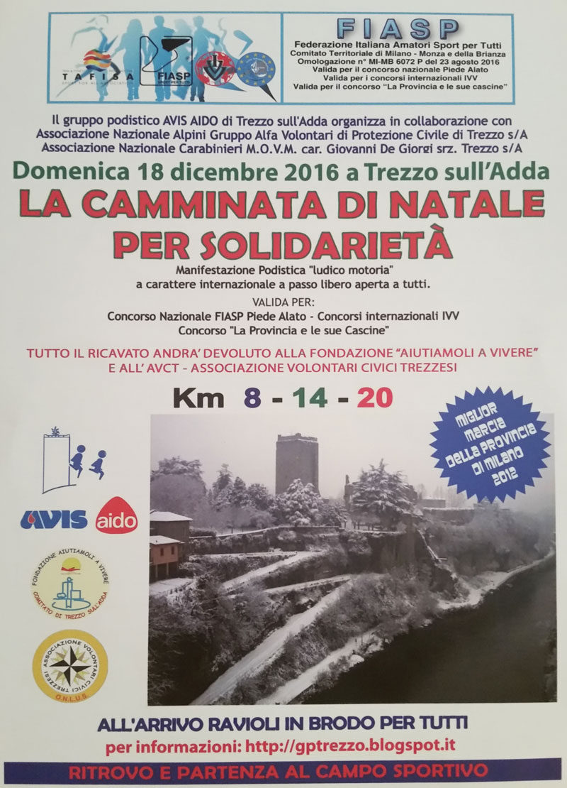 Volantino camminata di Natale per solidarietà - 2016 Trezzo sull'Adda