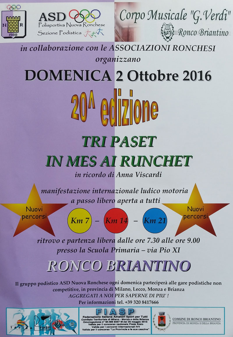 Volantino corsa podistica a Ronco Briantino 2016
