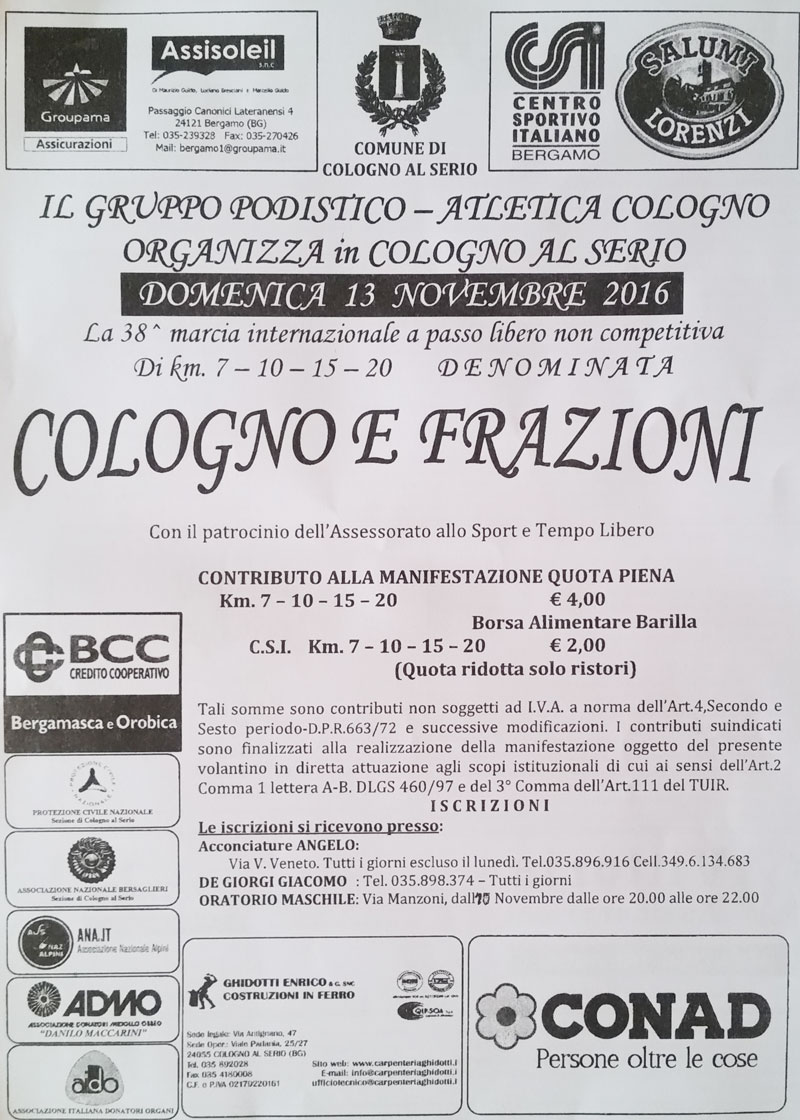 Volantino corsa a Cologno al Serio 2016