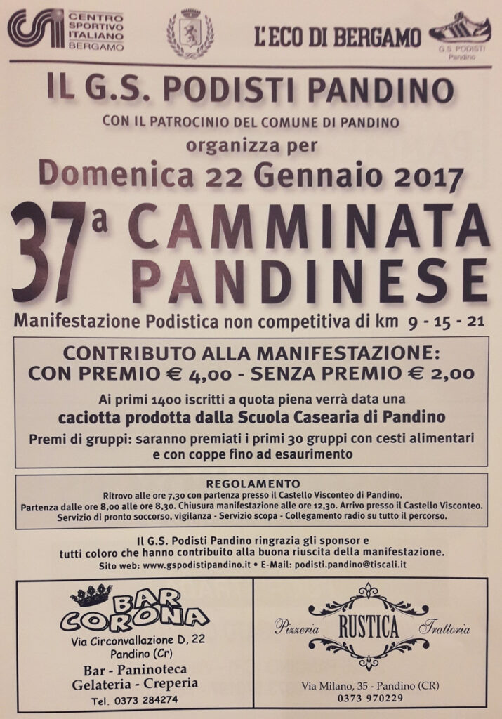 Volantino corsa podistica a Pandino gennaio 2017