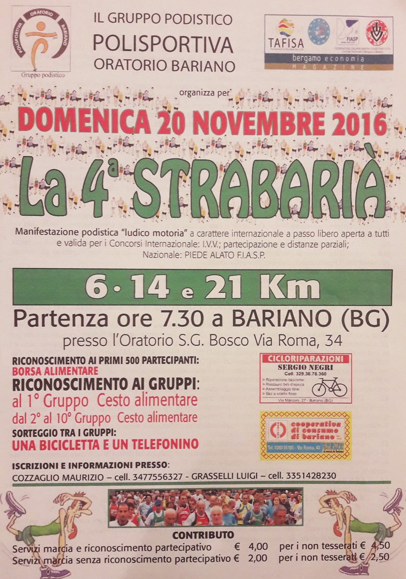 Volantino corsa non competitiva a Bariano 20 nov 2016