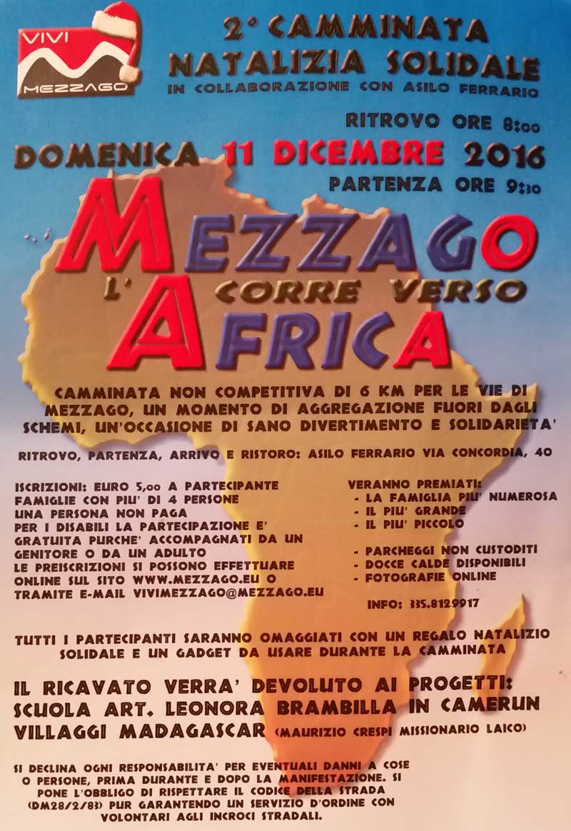Camminata MEzzago corre verso l'Africa dic 2016