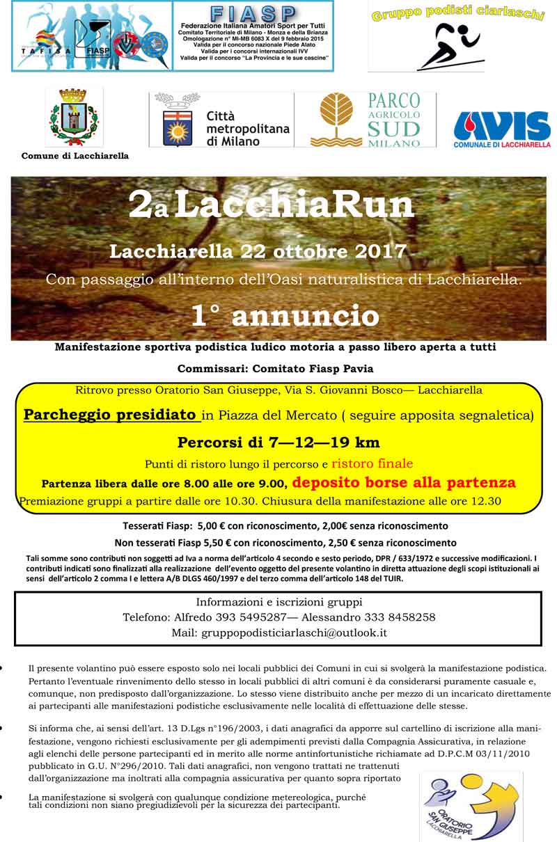 Volantino Lacchiarun 2017