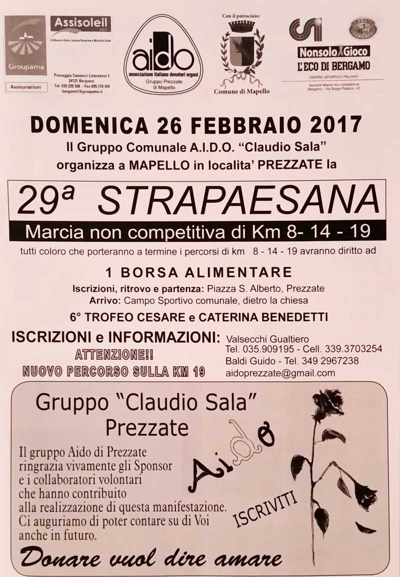 Volantino 29a strapaesana  feb 2017 a Prezzate di Mapello
