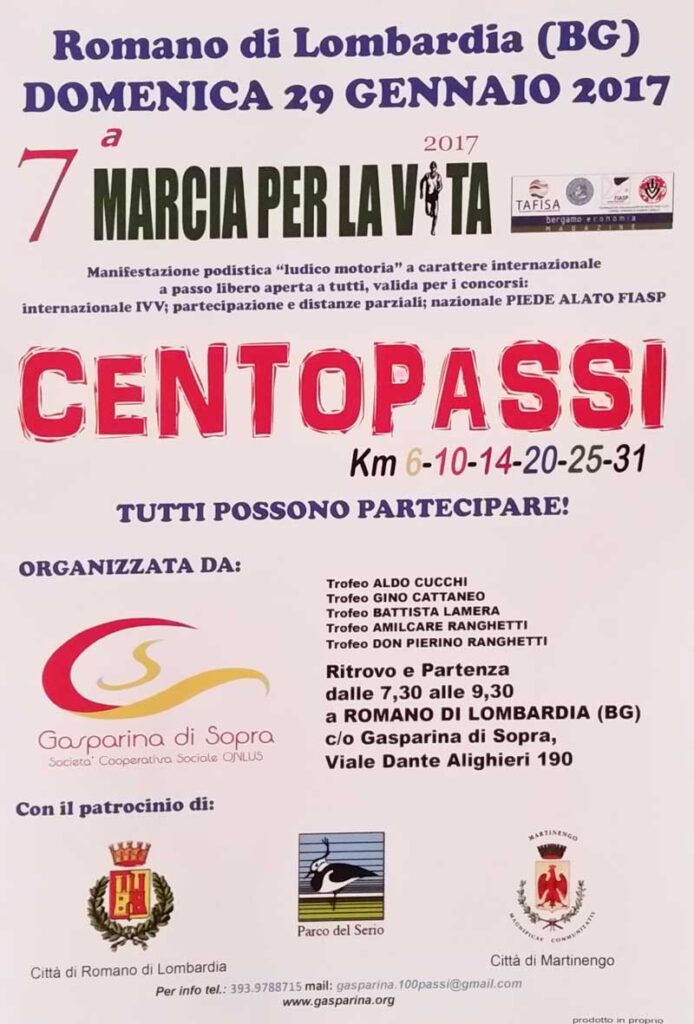 Volantino corsa 7a marcia per la vita - Romano di Lombardia 29g gen 2017