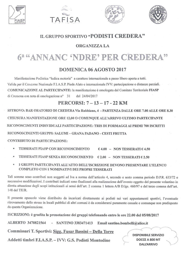 Volantino corsa a Credera 6 agosto 2017