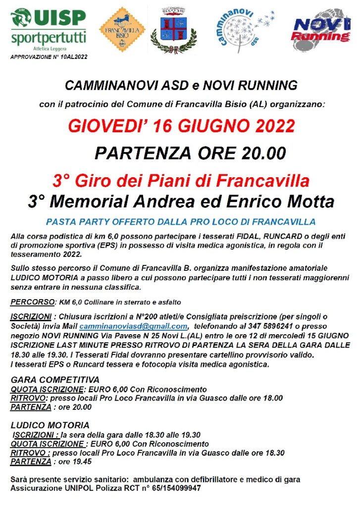 3° Giro dei Piani di Francavilla 3° Memorial Andrea ed Enrico Motta